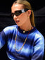 Model wearing Venessa Arizaga SS26 Color Crush Necklace, adjustable beaded threadwork and chains, layered with Love in Color adjustable glass bead rainbow Necklace worn as a choker, Peace Out Sparkle stud-drop pave earrings, for everyday colorful wear