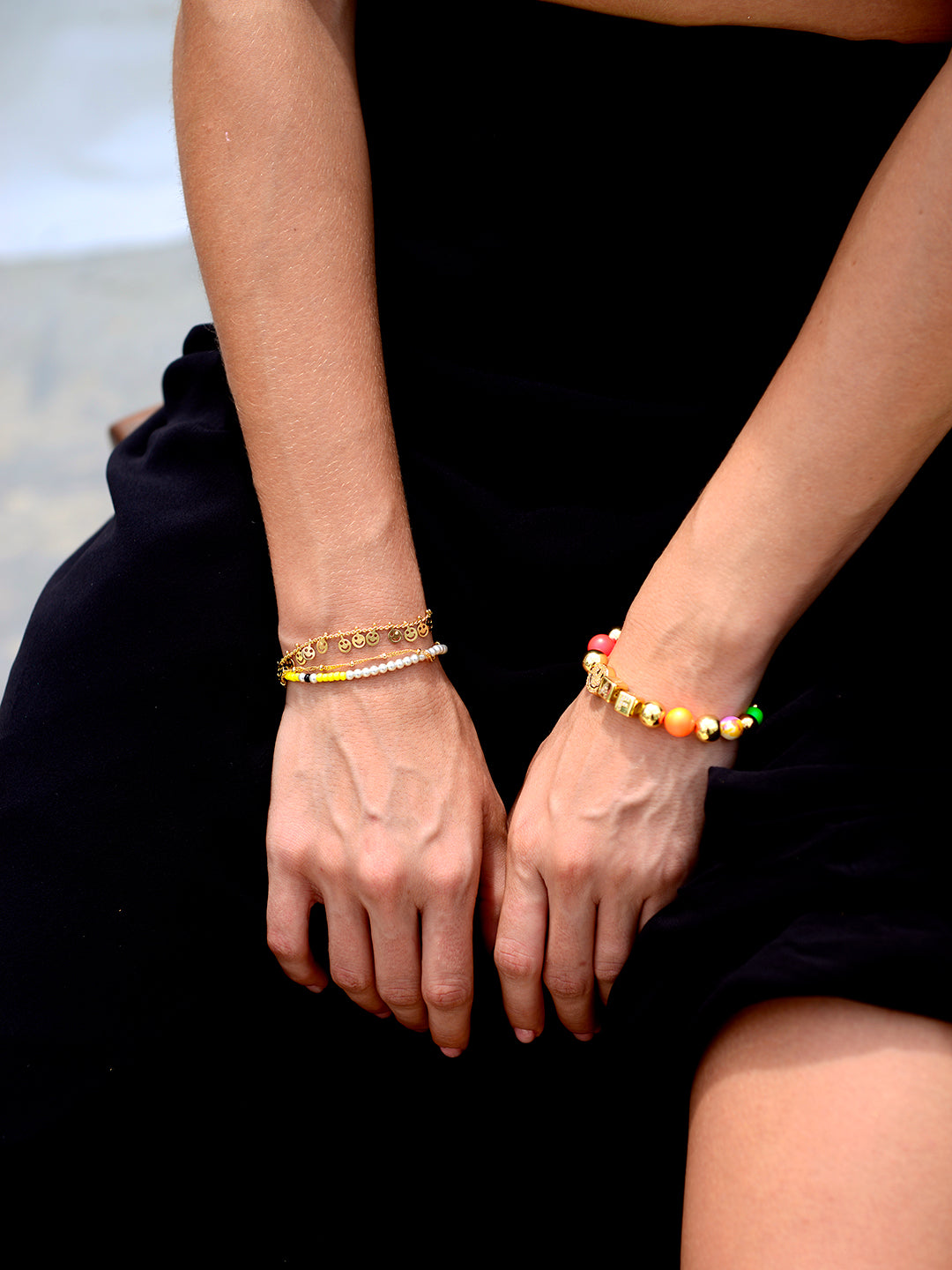 HAPPY AF BRACELET (RAINBOW TIE-DYE) - ELASTIC PEARL AND PAVE