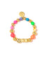 HAPPY AF BRACELET (RAINBOW TIE-DYE) - Venessa Arizaga - A colorful elastic bracelet in gold tone brass and neon pearls, radiating joy and pefect for everyday wear.