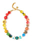 Venessa Arizaga FW26 Over The Rainbow Necklace - A colorful beaded necklace with rainbow gradient charms including heart, flower, smiley, clover, eyeball, mushroom, butterfly, bead, and ladybug in ceramic, wood, and glass.