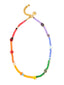 Venessa Arizaga FW26 Rainbow Reaction Necklace - A colorful beaded necklace with rainbow jade gradient beads and glass and ceramic charms including lipstick, ladybug, smiley, daisy, mushroom, cactus, eyeball, and alien. Perfect for every day layering
