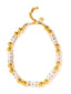 Venessa Arizaga FW26 Talk of The Town Necklace - A statement gold beaded necklace with ceramic letter charms spelling "me", "you", "hi", "bye", "yes", "no", "omg".