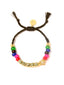 Venessa Arizaga FW26 Superstar Sparkle Bracelet - A statement adjustable bracelet with brown threadwork, pave accents, letter beads spelling SUPER, and a gold star charm.