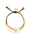 Venessa Arizaga FW26 Twinkle Bracelet - An everyday adjustable multi-layer bracelet with brown threadwork, rainbow seed beads, gold-plated chains, and a pavé star charm.