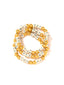 Venessa Arizaga FW26 Talk of The Town Bracelet -  A statement three-row gold beaded elastic bracelet with ceramic letter charms spelling "xo", "luv", "me", "you", "hi", "bye", "yes", "no", "omg".