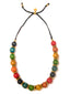 Venessa Arizaga Confetti Necklace - An adustable necklace with black threadwork, rainbow wooden charms and gold accents.
