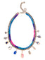 Venessa Arizaga Midnight Beach Necklace - A silver chain necklace with handsewn threadwork, glass rhinestones, metal and handpainted shells