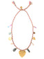 Venessa Arizaga Charm Party Necklace -  An adjustable hand-braided necklace with multicolor threadowrk, crystal charms, rhinestone charms freshwater pearls, shell charms, and a big love heart center charm