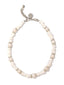 Venessa Arizaga Chasing Tides Necklace - A beaded necklace with silver plated brass hardware, shell charms, pearl charms, and pave rhinestone accent.