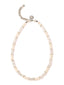 Venessa Arizaga She Her Me Pearl Necklace - A beaded necklace with silver plated brass hardware, freshwater pearl charms, pave rhinestone accents, and ceramic charms that say "SHE", "HER", "ME".