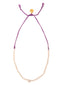 Venessa Arizaga Pearly Beach Necklace (Butterfly) - An adjustable necklace with purple threadwork, freshwater pearls, and mother of pearl butterfly charm.