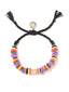Venessa Arizaga Rainbow Puka Shell Bracelet -  An adjustable friendship bracelet with black threadwork, rainbow puka shells, and glass rhinestone accent.