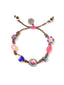 Venessa Arizaga Neon Summer Bracelet (Rainbow) - An adjustable friendship bracelet  with rainbow threadwork, ceramic skull, butterfly, and grapefruit charms, glass mushroom charm, clay flower charm, handpainted shell and rhinestone charms.