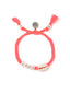 Venessa Arizaga Bombshell Bracelet (Neon Orange) - An adjustable friendship bracelet with neon orange threadwork, ceramic letters that say "BOMB" and a natural shell