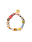 Venessa Arizaga Number One Mom Bracelet - And elastic beaded icon bracelet with ceramic charms: megaphone, soda, donut, milk, coffee cup, pencil, butterfly, smiley, crayon, soccer ball, bloodshot eye, and lipstick, with letters saying "#1 Mom"