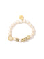 Venessa Arizaga Love You Mom Pearl Bracelet -  An elastic freshwater pearl bracelet with pave rhinestone charms that say "Heart U Mom"
