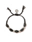 Venessa Arizaga Shimmering Shells Bracelet (Black) - An adjustable friendship bracelet with black threadwork, handpainted shells, and pave rhinestone accents. 