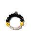 Venessa Arizaga Happy Smile Bracelet (Black) - An elastic beaded bracelet with black glass beads, pave rhinestone accents, ceramic smiley faces, and letters that spell "SMILE"