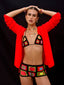 Venessa Arizaga SS26 Rainbow Aura Necklace layered at collarbone with the Rainbow Heartbeat Adjustable Necklace worn as a choker, Rainbow Aura Bracelet with multilayer chains and rainbow beads on the wrist, charms catching the light, styled with Peace Out Sparkle Earrings and Shimmer Huggie Hoops Pave earring with mushroom and butterfly, and a stack of Good Energy elastic bracelets with jade and icon charms, for sun-drenched Paradisiac escape and effortless beach vibe.