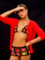 Venessa Arizaga SS26 Rainbow Aura Necklace layered at collarbone with the Rainbow Heartbeat Adjustable Necklace worn as a choker, Rainbow Aura Bracelet with multilayer chains and rainbow beads on the wrist, charms catching the light, styled with Peace Out Sparkle Earrings and Shimmer Huggie Hoops Pave earring with mushroom, and a stack of Good Energy elastic bracelets with jade and icon charms, for sun-drenched Paradisiac escape and effortless beach vibe.