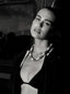 Black & white model image of Venessa Arizaga FW26 Me Me Me Necklace (Silver) - A statement silver beaded necklace with ceramic letter charms spelling "me"