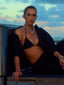 Model image of Venessa Arizaga FW26 Big Heart Necklace (Silver) - A silver beaded statement necklace with a large heart pendant, and FW26 Big Heart Bracelet (Silver) -  A silver beaded elastic statement bracelet with a large heart pendant.